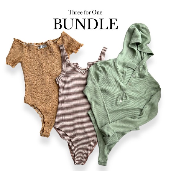 BUNDLE DEAL: Three Muted Tone Casual Bodysuits V-neck & Off The Shoulder - Small - Picture 1 of 15